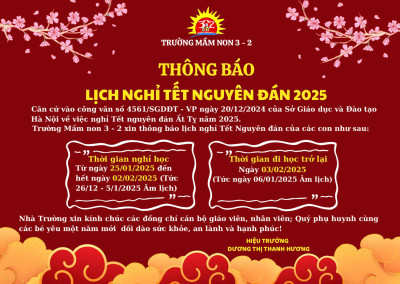 THÔNG BÁO LỊCH NGHỈ TẾT NGUYÊN ĐÁN ẤT TỴ 2025